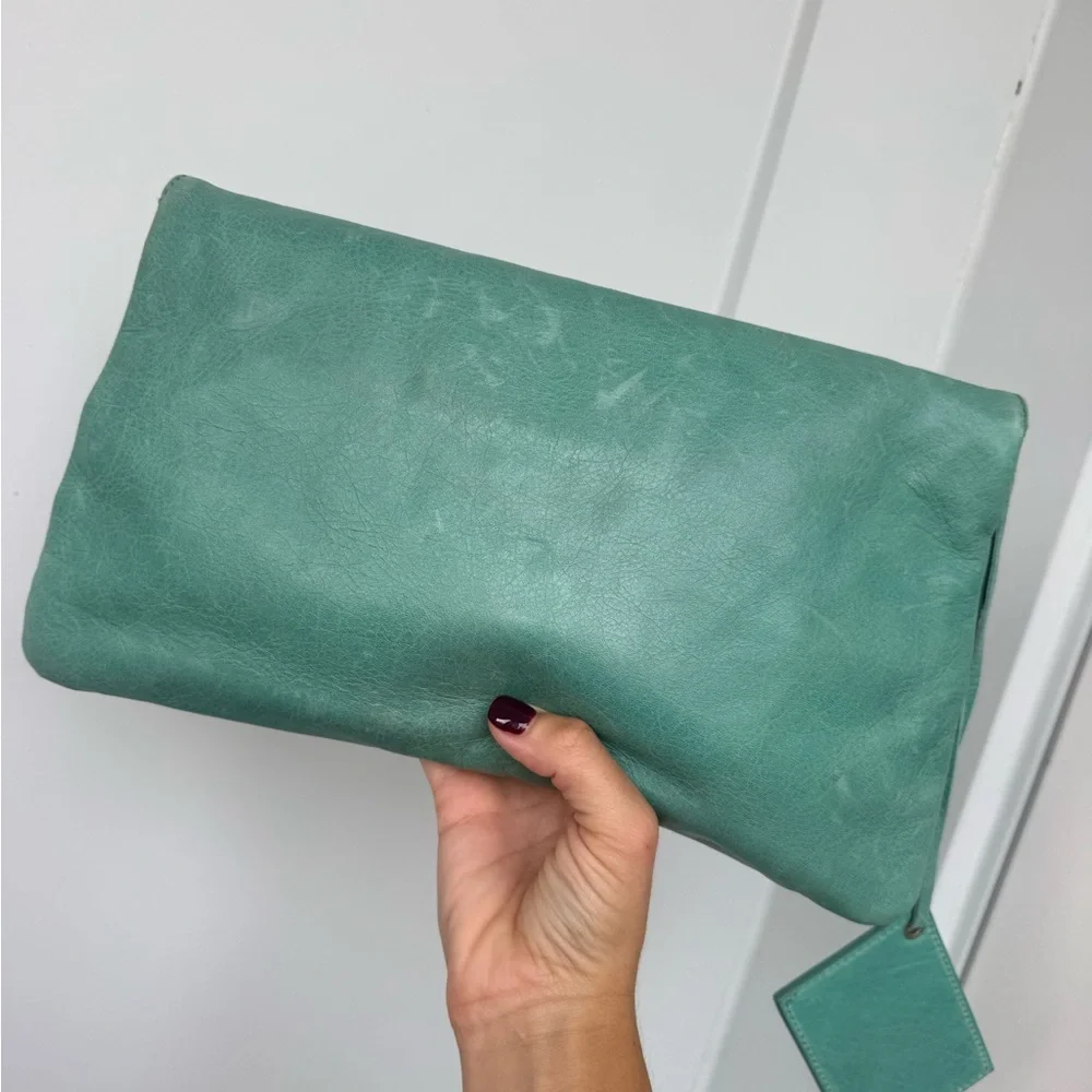 Authentic Balenciaga Giant Stud Envelope Clutch Bag in Aqua Blue Leather - Picture 8 of 14